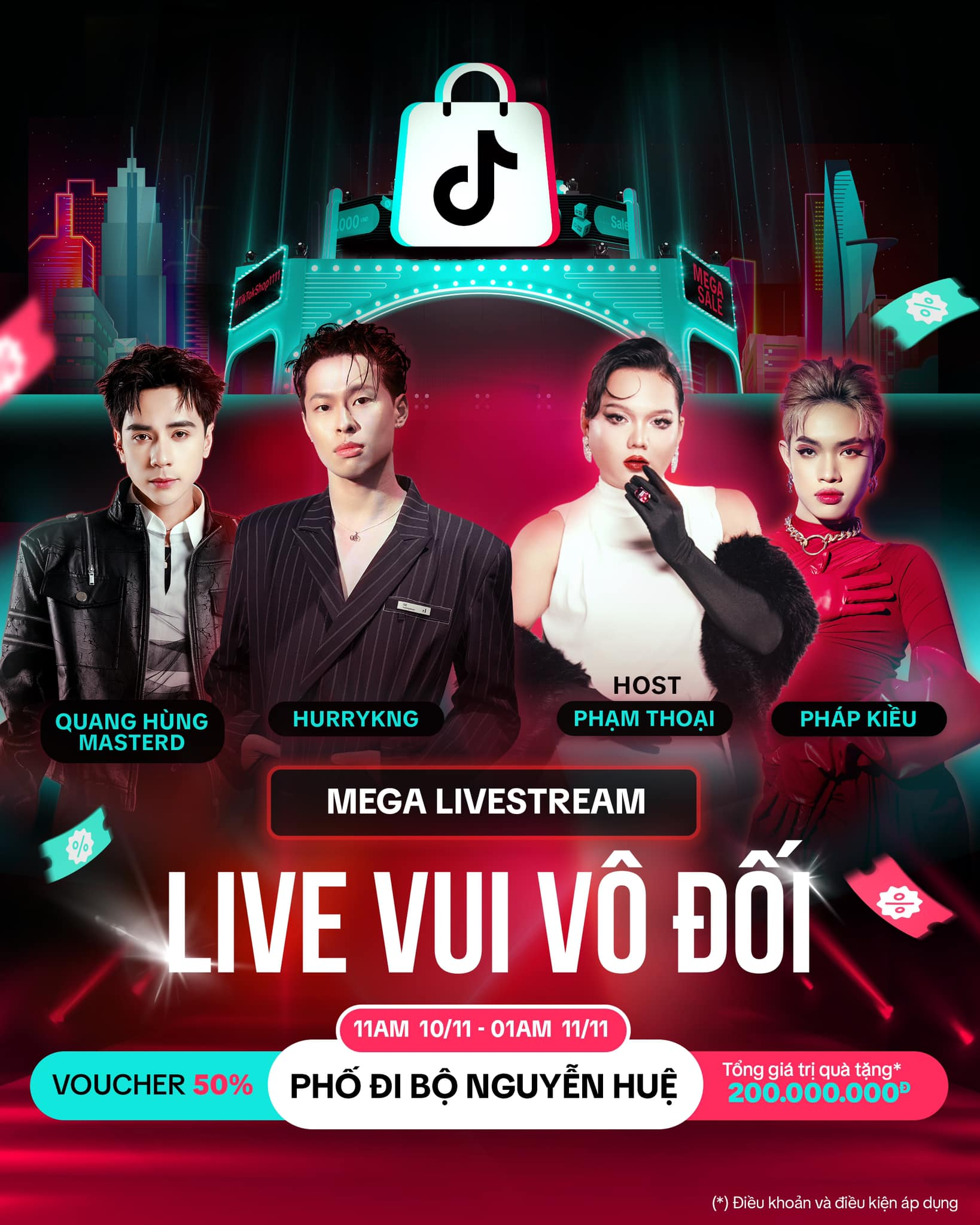 Mega sale 11.11 đổ bộ TikTok Shop: 'Cháy túi' cũng đáng với deal xịn, voucher khủng!- Ảnh 2. Phạm Thoại cùng dàn nghệ sĩ HURRYKNG, Quang Hùng MasterD và Pháp Kiều hứa hẹn khuấy động phiên Mega Livestream 10.11, mang đến trải nghiệm mua sắm kết hợp giải trí