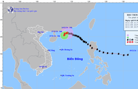 Bão số 8 suy yếu ngay trên biển Đông. Ảnh: Trung tâm dự báo KTTV Quốc gia