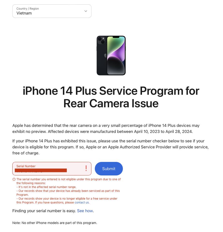 Apple công bố sửa chữa miễn phí lỗi camera trên iPhone 14 Plus- Ảnh 1. Apple công bố sửa chữa miễn phí lỗi camera trên iPhone 14 Plus- Ảnh 1.