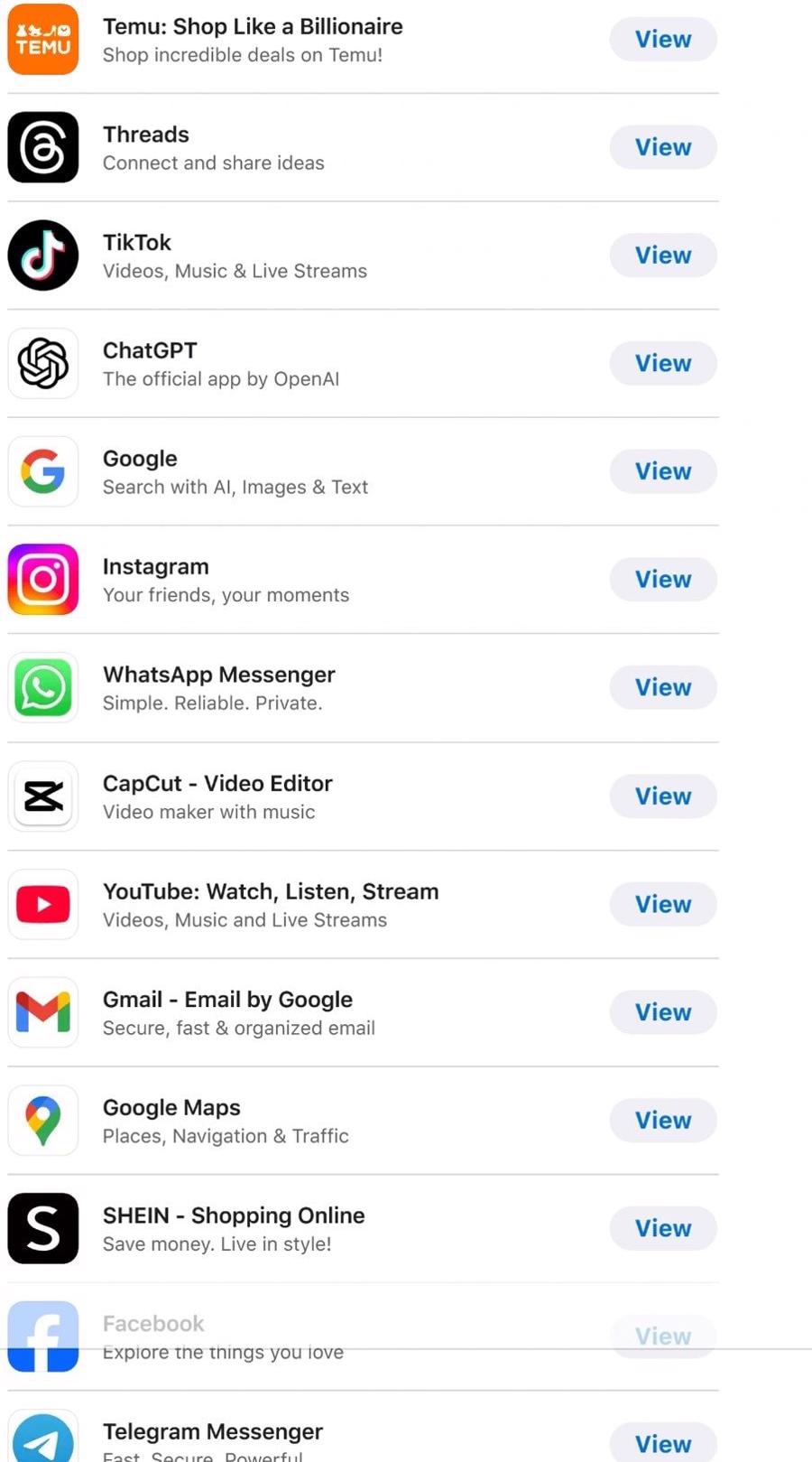 Đa phần các ứng dụng được tải nhiều nhất trên App Store trong năm 2024 là các mạng xã hội và công cụ AI. Tuy nhiên, ứng dụng được tải xuống nhiều nhất trong năm qua là Temu, nền tảng thương mại điện tử của Trung Quốc - Ảnh Apple 