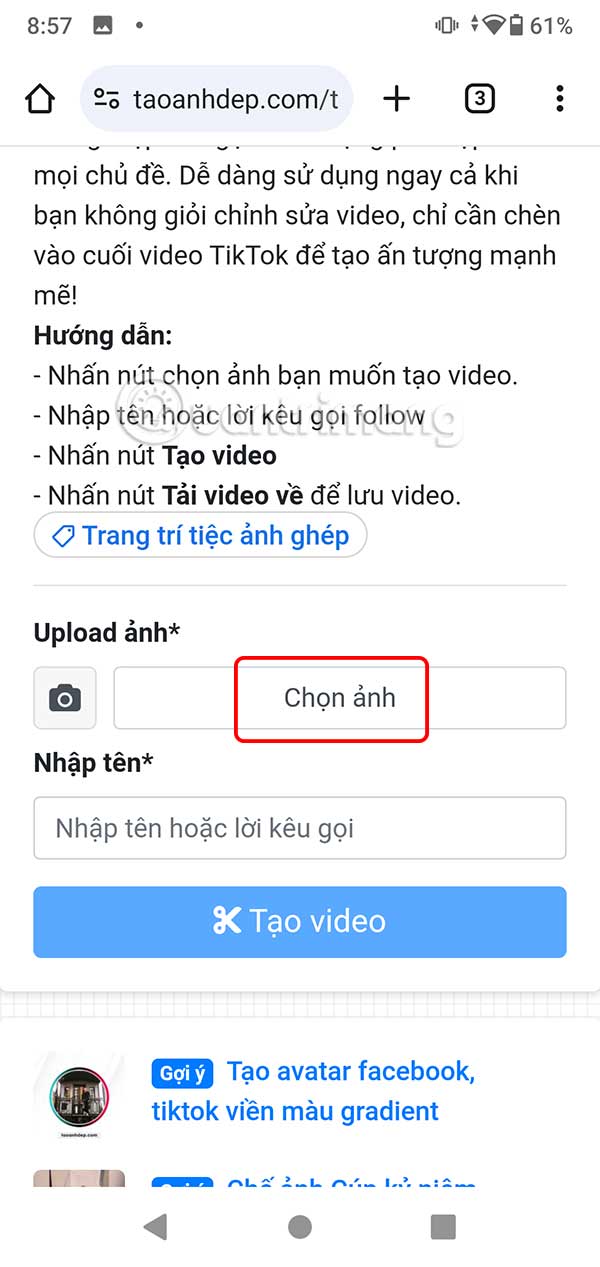 Tải ảnh làm video intro