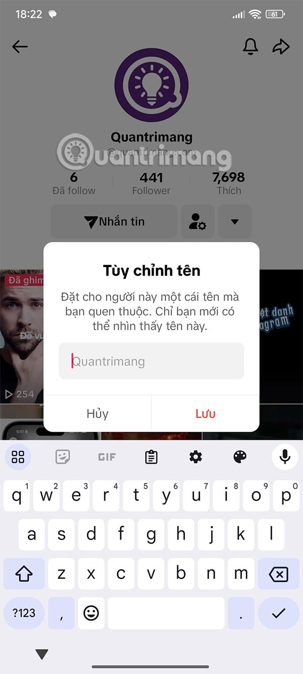 Khung nhập tên bạn bè TikTok