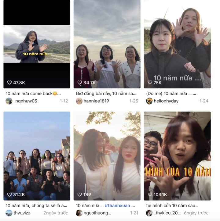 Nhiều bạn trẻ hào hứng với trào lưu "10 năm nữa, mình sẽ là ai?". (Ảnh chụp màn hình)