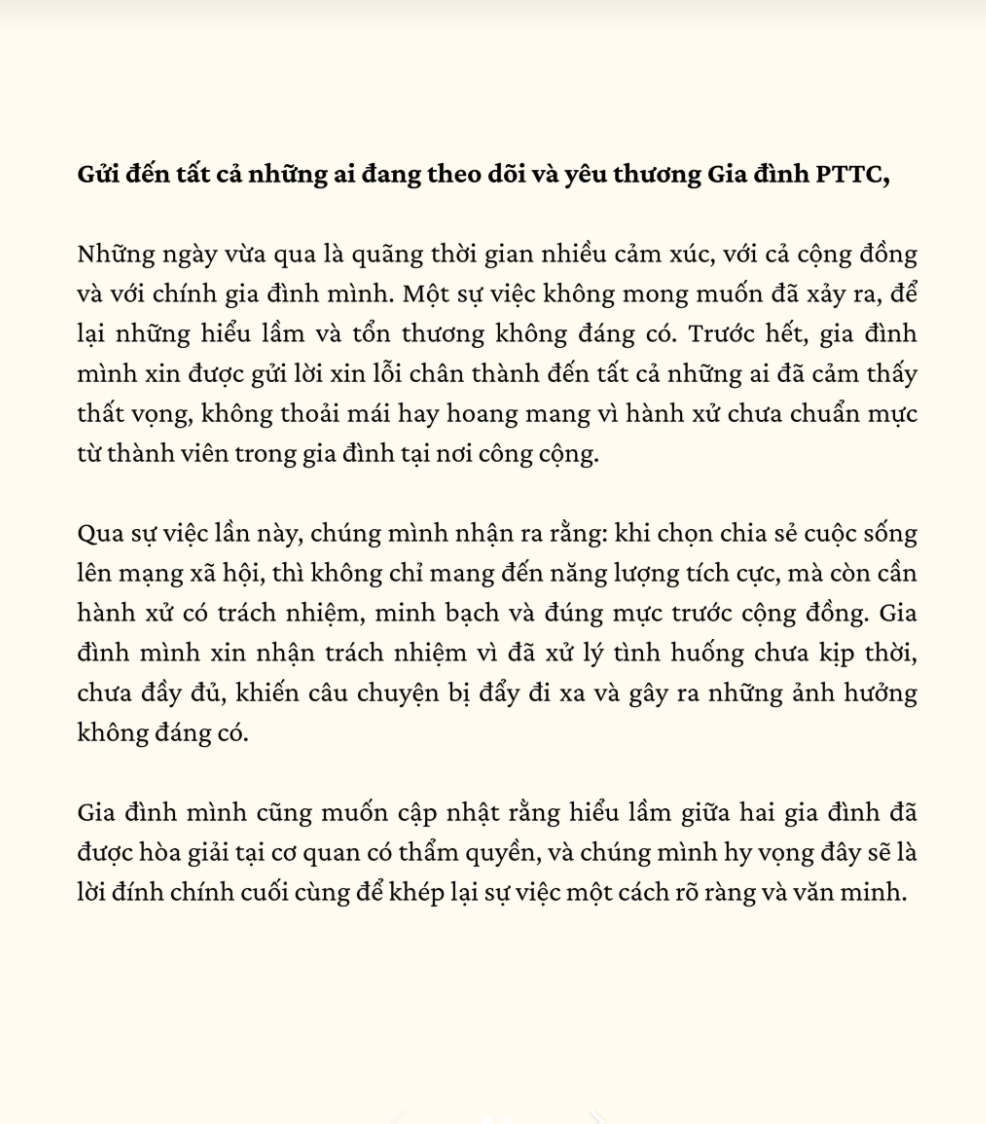 Gia đình PTTC lại xin lỗi sau khi Gia đình PTTC lại xin lỗi sau khi