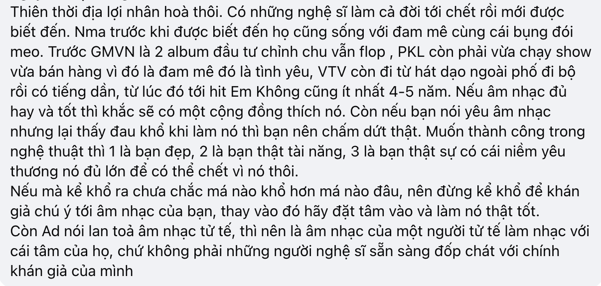 Tranh cãi nam ca sĩ Việt tuyên bố giải nghệ nếu không tạo ra thu nhập, viết gì mà netizen nói “ảo tưởng sức mạnh Tranh cãi nam ca sĩ Việt tuyên bố giải nghệ nếu không tạo ra thu nhập, viết gì mà netizen nói “ảo tưởng sức mạnh